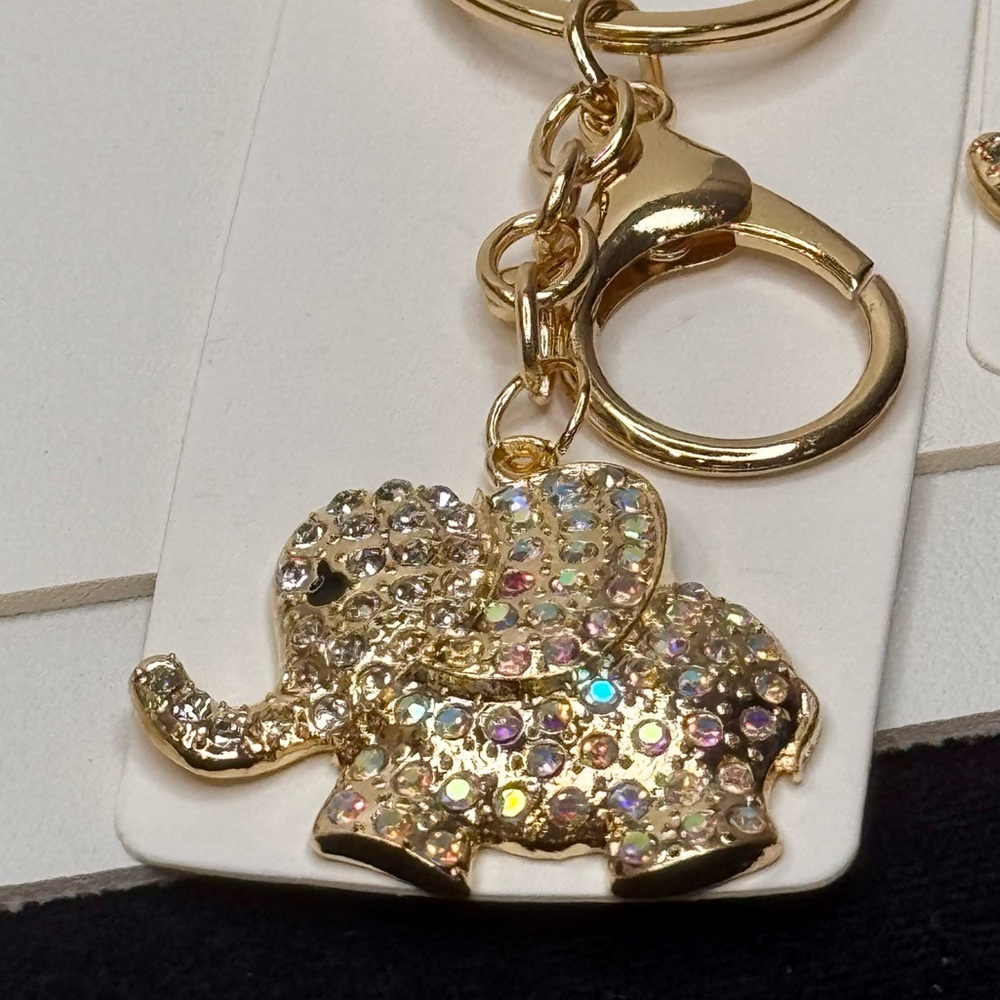 BAG CHARM MINT Gold and Iridescent Elephant Keychain